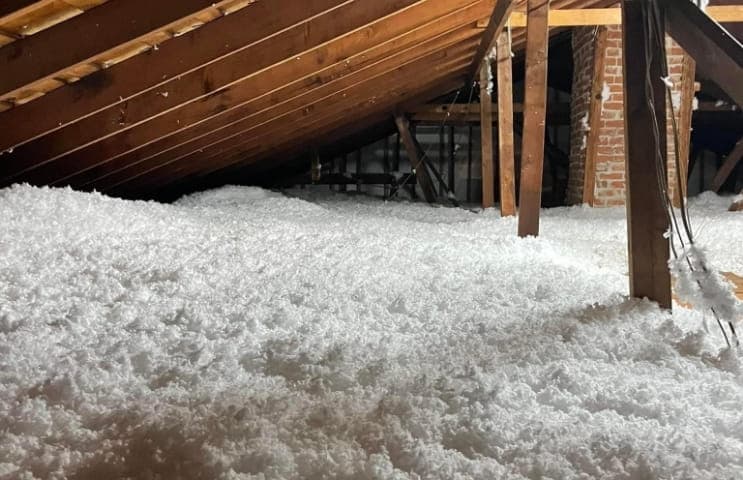 Technician installing blown-in insulation