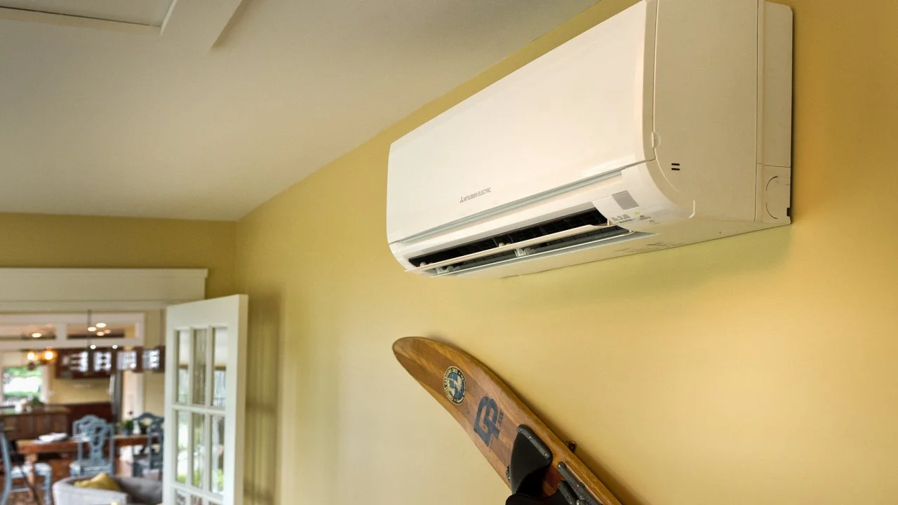 Ductless mini-split unit on a wall